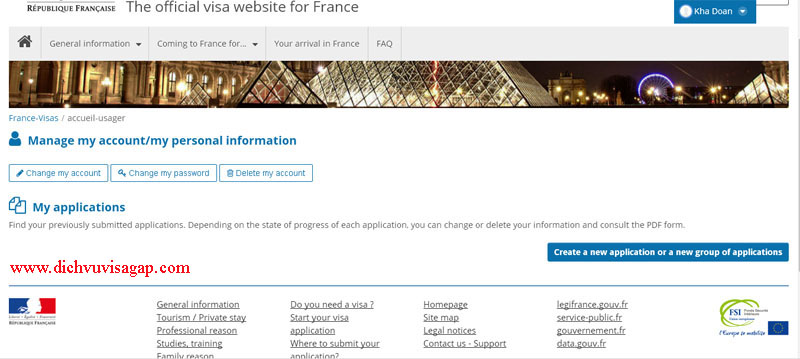 tạo tài khoản online khi xin visa Pháp 1
