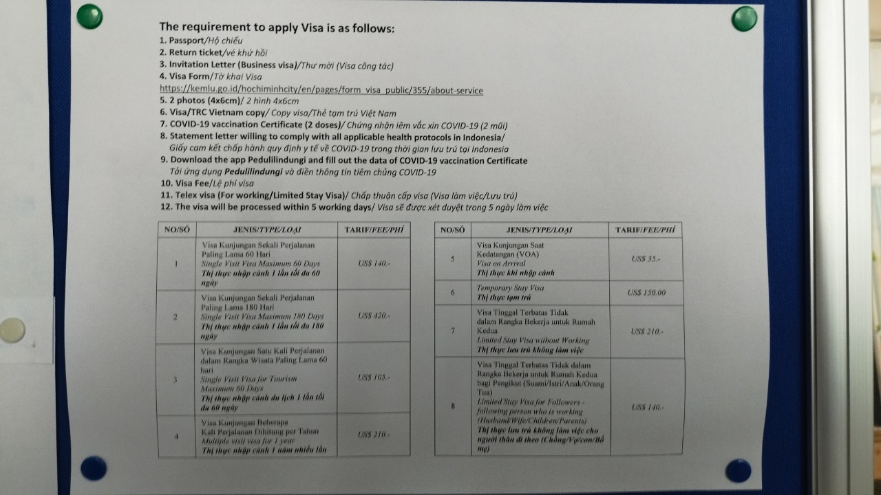 Danh sách giấy tờ cần cho hồ sơ xin visa Indonesia 
