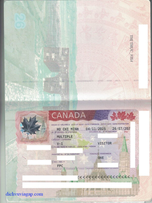 Visa Canada dán vào hộ chiếu khi có kết quả