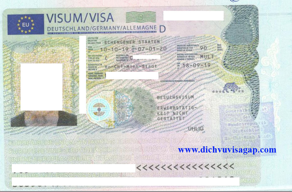 Visa schengen Đức dán vào hộ chiếu