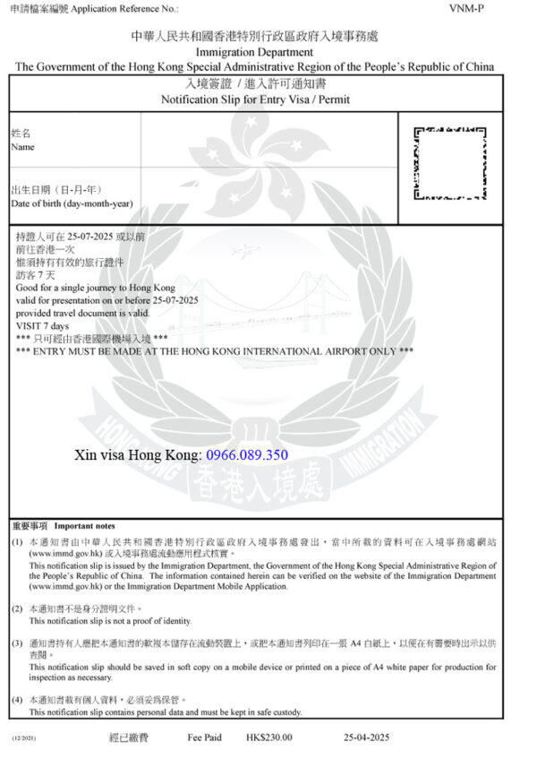 Xin Hong Kong evisa gấp