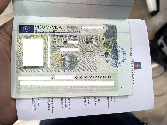 Visa Na Uy dán vào hộ chiếu