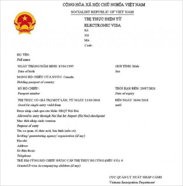 Vietnam e-visa Sample