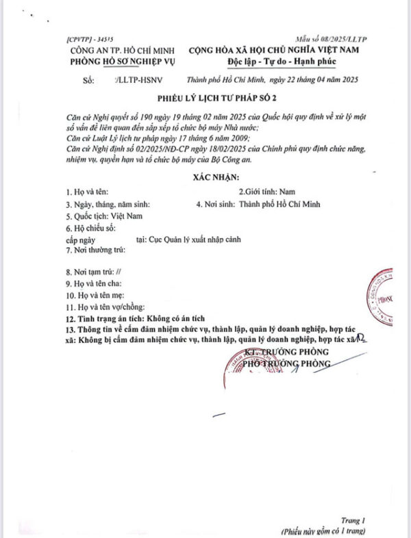 Phiếu lý lịch tư pháp