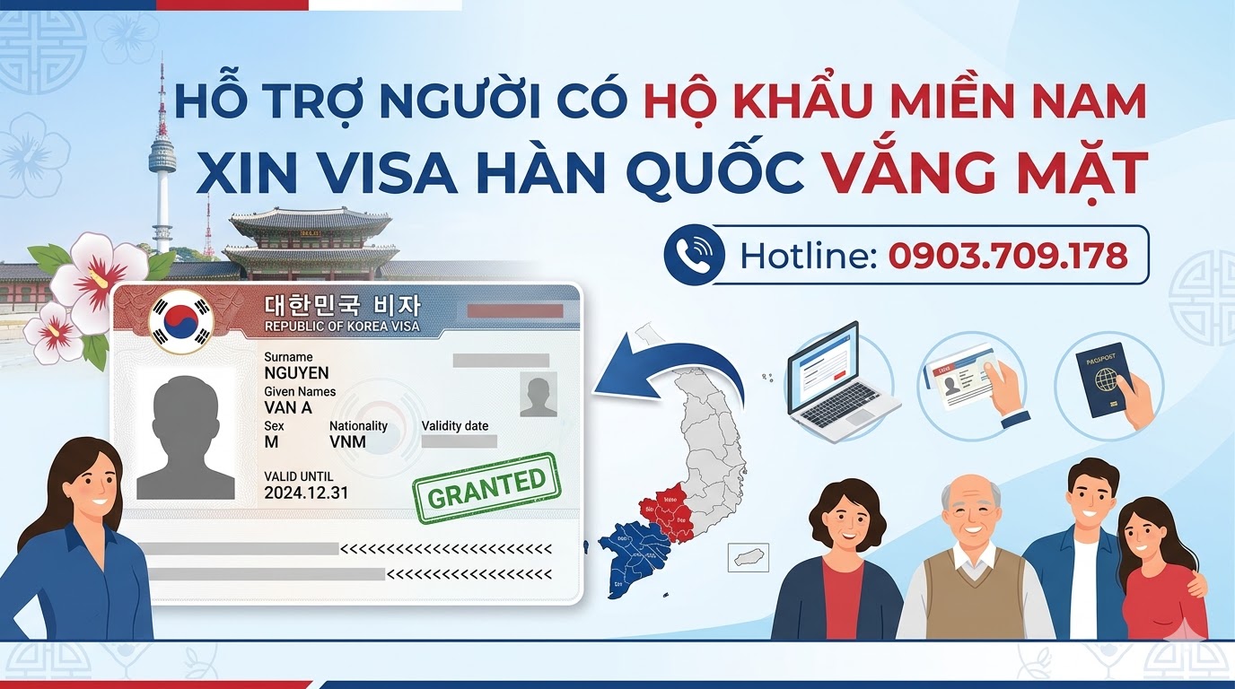 Hỗ trợ người có hộ khẩu miền Nam xin visa Hàn Quốc vắng mặt