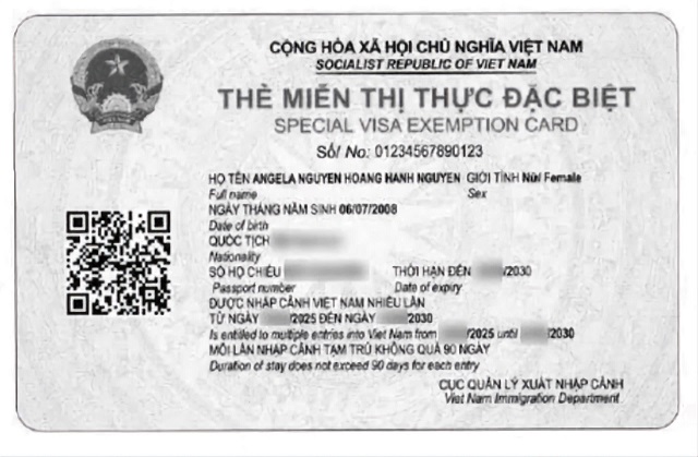 Mẫu thẻ miễn thị thực đặc biệt