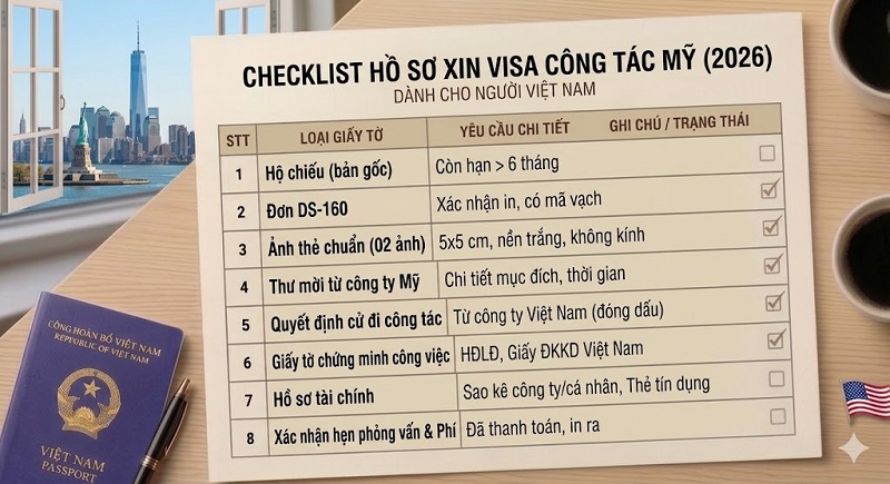 Danh sách hồ sơ xin công tác Mỹ