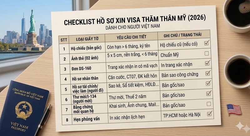 Danh sách hồ sơ xin visa thăm thân Mỹ