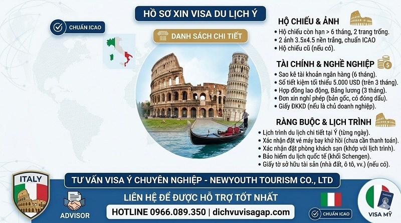 Hồ sơ xin visa du lịch Ý