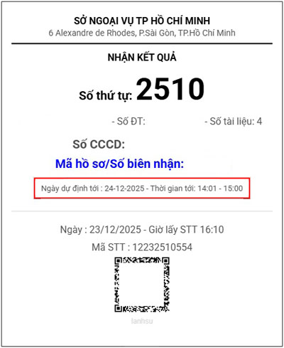 Phiếu hẹn nộp hồ sơ tại Sở Ngoại Vụ TPHCM Phiếu hẹn nộp hồ sơ tại Sở Ngoại Vụ TPHCM