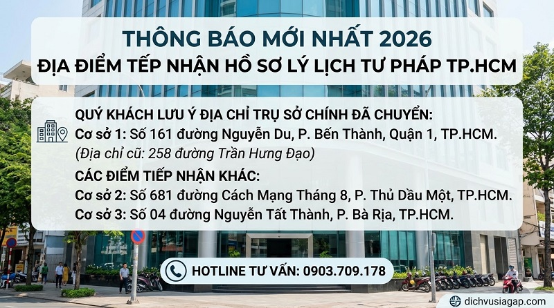 Cập nhật Địa điểm nộp hồ sơ xin cấp phiếu lý lịch tư pháp tại TPHCM