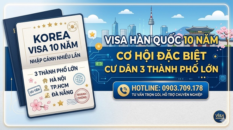 Nâng cấp visa Hàn Quốc 10 năm cho người 3 thành phố lớn